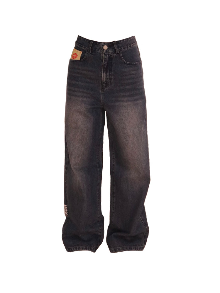 Skuxem Baggy Skater Jeans with Dragon Embroidery